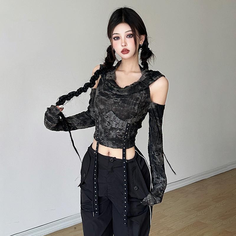 Blouse Off Shoulder - Felpa con cappuccio a maniche lunghe