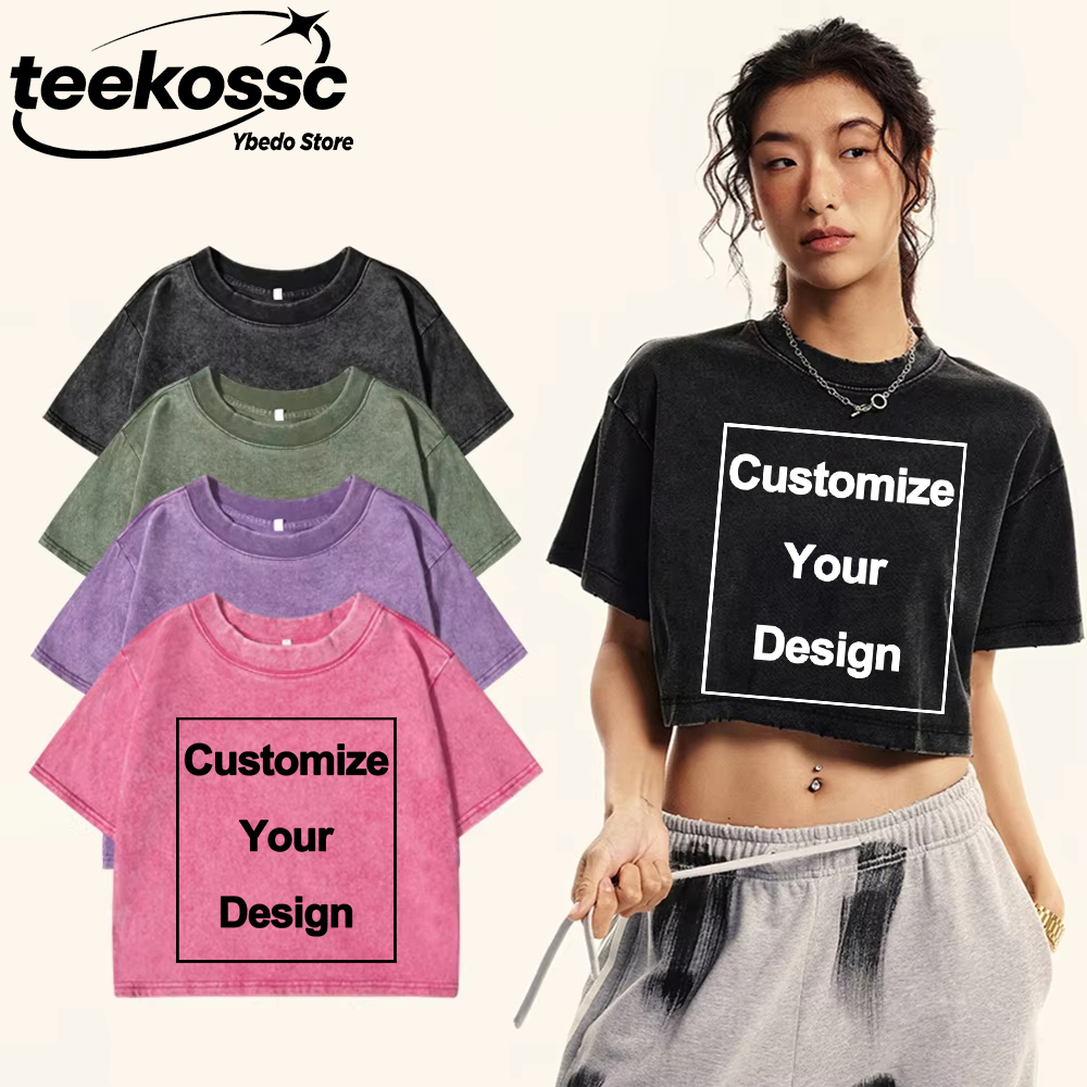 Crop Top Crochet - T-shirt Y2K personalizzate in cotone lavato,