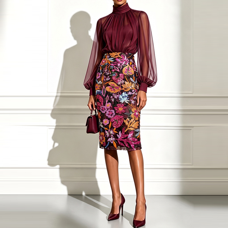 Completo elegante composto da  - Midi Skirt Floral recensione e prezzo